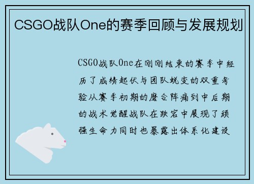 CSGO战队One的赛季回顾与发展规划